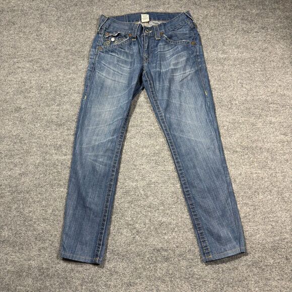 True Religion Jeans Womens 29 Straight Thick Stitch Flap Denim Medium Wash 29x28 - Picture 2 of 11